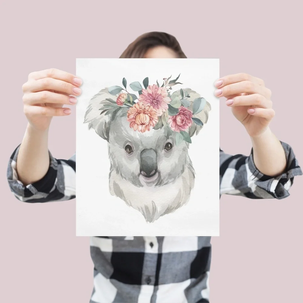 Watercolor Floral Baby Koala Illustration Wall Art Print Poster Unframed - Picture 5 of 10